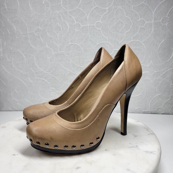 Aldo Stilettos Womens 39 US 8.5 Tan Leather Studded Rivets Platform‎ High Heels - Picture 1 of 15